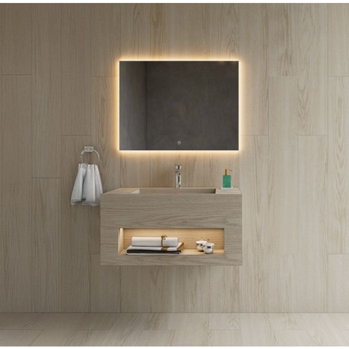 Wash Basin Porcelain with Led Mirror – CUPO WOOD BEIGE 800 AR